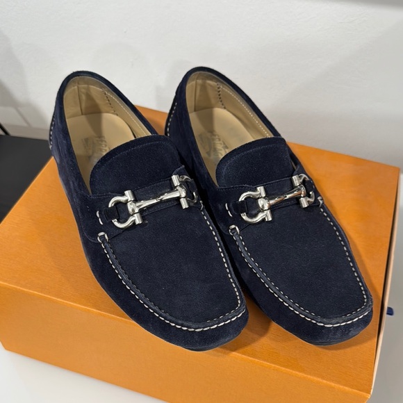Men\'s Navy Suede Ferragamo Loafers main image 3